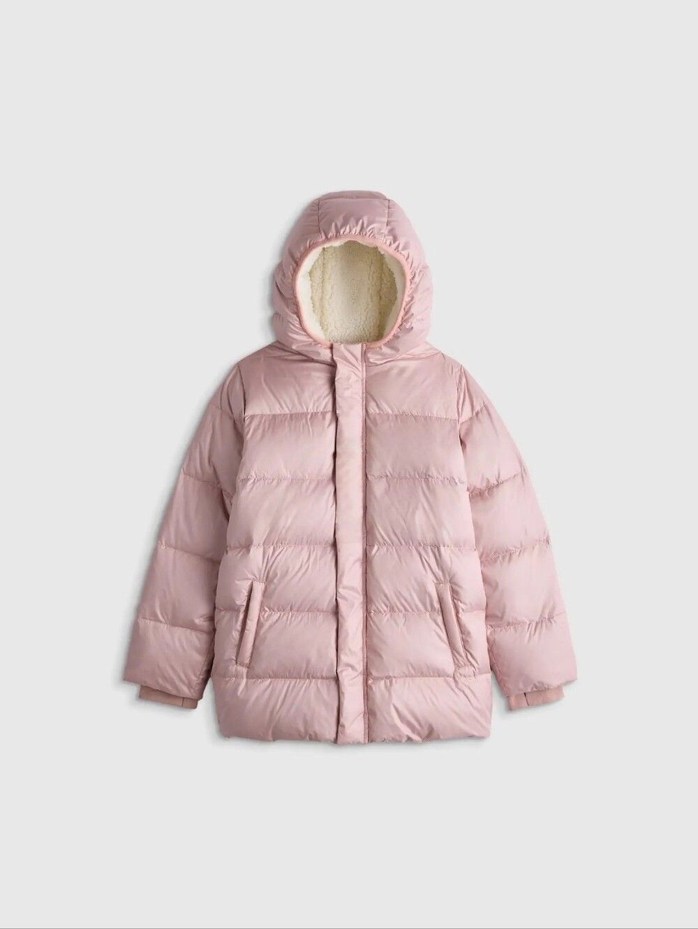 Quince Kids Heavy Weight  Pink Puffer Jacket with Sherpa Hood NWT